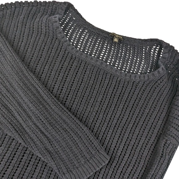 Talbots Sweaters - Talbots Plus Womens 3X Navy Blue 100% Cotton Open Knit Ribbed Pullover Sweater